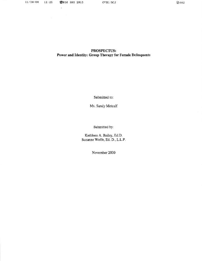 Power and Identity: Group Therapy for Female Delinquents